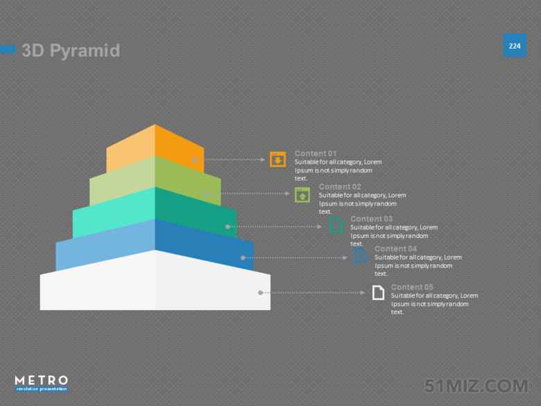 4:3普屏淡雅立體5層金字塔臺(tái)階ppt模板