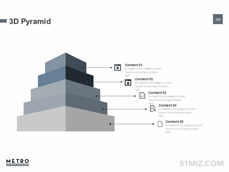 4:3普屏淡雅立體5層金字塔臺(tái)階ppt模板