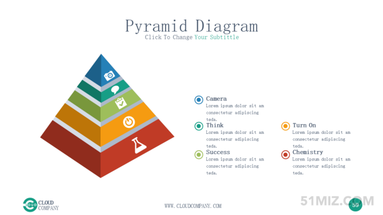 彩色16:9寬屏立體五層金字塔ppt模板素材