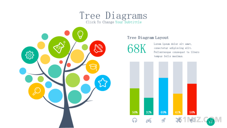 彩色16:9寬屏樹形PPT圖表素材