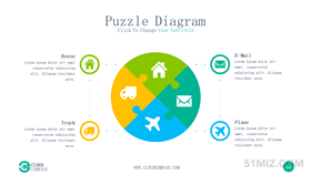  Color 16:9 widescreen puzzle circle 4 items PPT text circle distribution