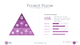 紫色16:9寬屏平面三角拼接ppt金字塔模板