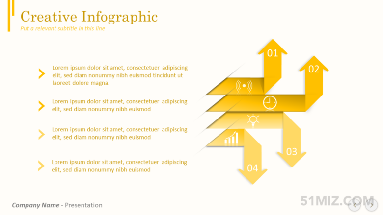 黃色16:9寬屏多彩拐彎箭頭ppt擴(kuò)散圖