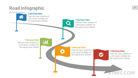  Color 16:9 widescreen ppt flowchart turning arrow