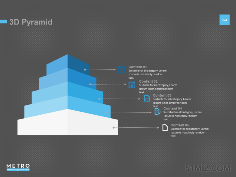 4:3普屏淡雅立體5層金字塔臺(tái)階ppt模板