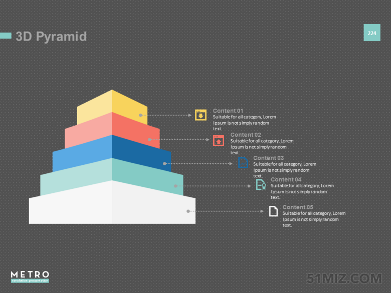 4:3普屏淡雅立體5層金字塔臺(tái)階ppt模板