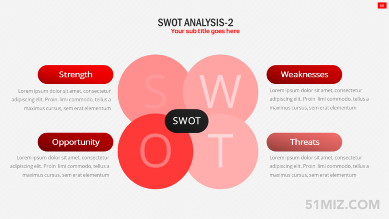 紅色16:9寬屏淡雅swot個人分析ppt模板