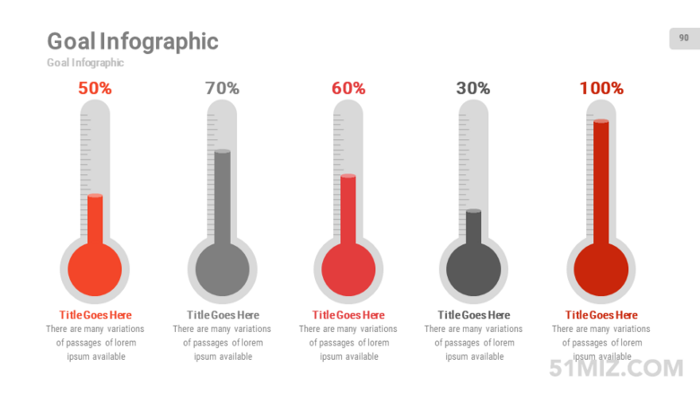 紅色16:9寬屏創(chuàng)意溫度計(jì)百分比ppt柱狀圖