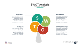 彩色16:9寬屏創(chuàng)意樹狀個人swot分析ppt圖表