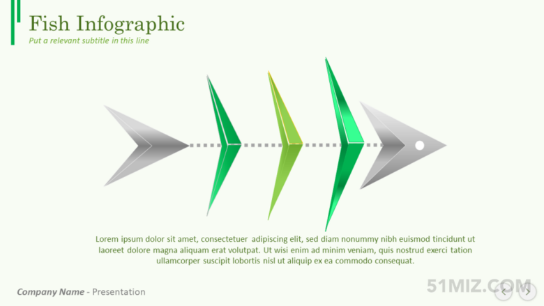 绿色16:9宽屏立体感简单ppt鱼骨图模板下载