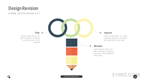 彩色16:9宽屏铅笔创意三环并列关系ppt图表